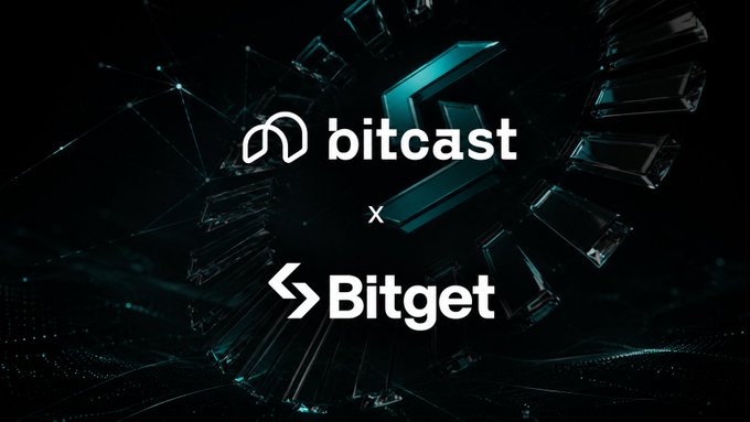 The image features a logo for Bitget and Bitcast, both of which are known for their involvement with cryptocurrency. The logos are displayed against a black background, making them stand out prominently. The text "Gm chads The return of Bitget for a third campaign marks a massive milestone for @Bitcast_network By bringing tokenized U.S stocks via RealityFi, Bitcast breaks out of the pure crypto bubble and taps directly into the Real World Asset narrative". This statement highlights the partnership between Bitget and Bitcast in the cryptocurrency space, showcasing their commitment to expanding beyond the traditional crypto market and embracing real-world assets.