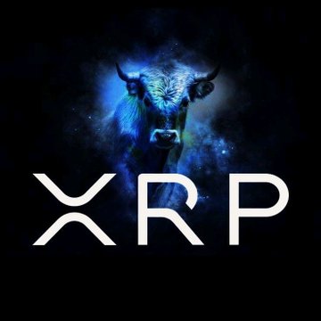 The image features a large bull with horns standing against a black background. The bull's head is prominently displayed at the center of the frame, while its body extends towards the right side of the image. The text "XRP" is written in white letters below the bull's head and above its body.