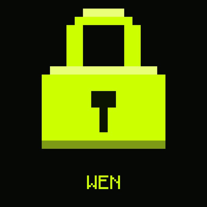 A simple pixel art graphic showing a lime green padlock icon above the text "WEM" on a solid black background.