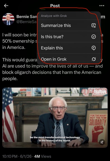 The image features a screenshot of a Twitter feed, with several posts displayed. One of these posts has a text bubble indicating an analysis of a summary provided by an AI named Grok. The analysis reveals that this summary could be wrong or misinterpreted. A user's post in the summary is also highlighted for further examination. In addition to this, the Twitter app includes a screenshot of a post featuring a man wearing a suit with glasses and a tie, which appears to be related to the discussion surrounding the AI analysis. The image and caption suggest that Grok may not be optimizing token consumption for this post correctly due to misinterpretation or misunderstanding by users.