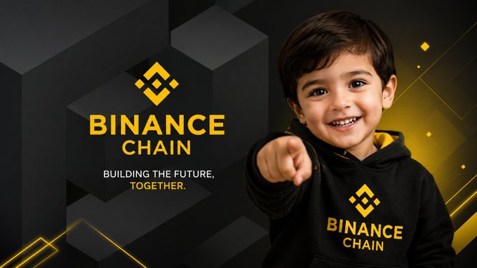 A young boy smiles and points at the camera while wearing a black hoodie featuring the "BINANCE CHAIN" logo, standing beside the "BINANCE CHAIN - BUILDING THE FUTURE, TOGETHER." text against a dark hexagonal background.

The image symbolizes the "new builders" and next generation shaping the future of blockchain, visually reinforcing the message that Binance Blockchain Week showcases emerging talent and innovations in the evolving crypto industry.