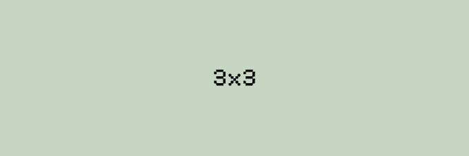 A simple light green screen with the text '3×3' displayed in the center.