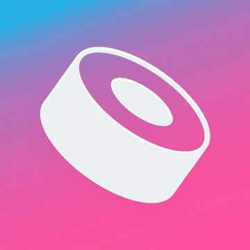The image features a stylized white icon resembling a roll of tape or sushi roll against a gradient blue-to-pink background, visually nodding to the Sushi AMM branding referenced in the post. It complements the call to "shill memecoins on Sushi" by combining the playful memecoin aesthetic with the sushi imagery central to the platform.