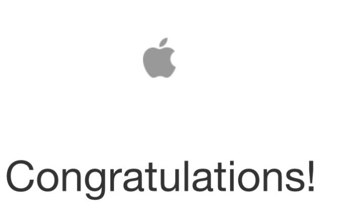 The image shows the Apple logo above the word "Congratulations!" in large text on a white background. This appears to celebrate the successful approval and launch of a new app on the Apple App Store, following what was the poster's third attempt at submission.