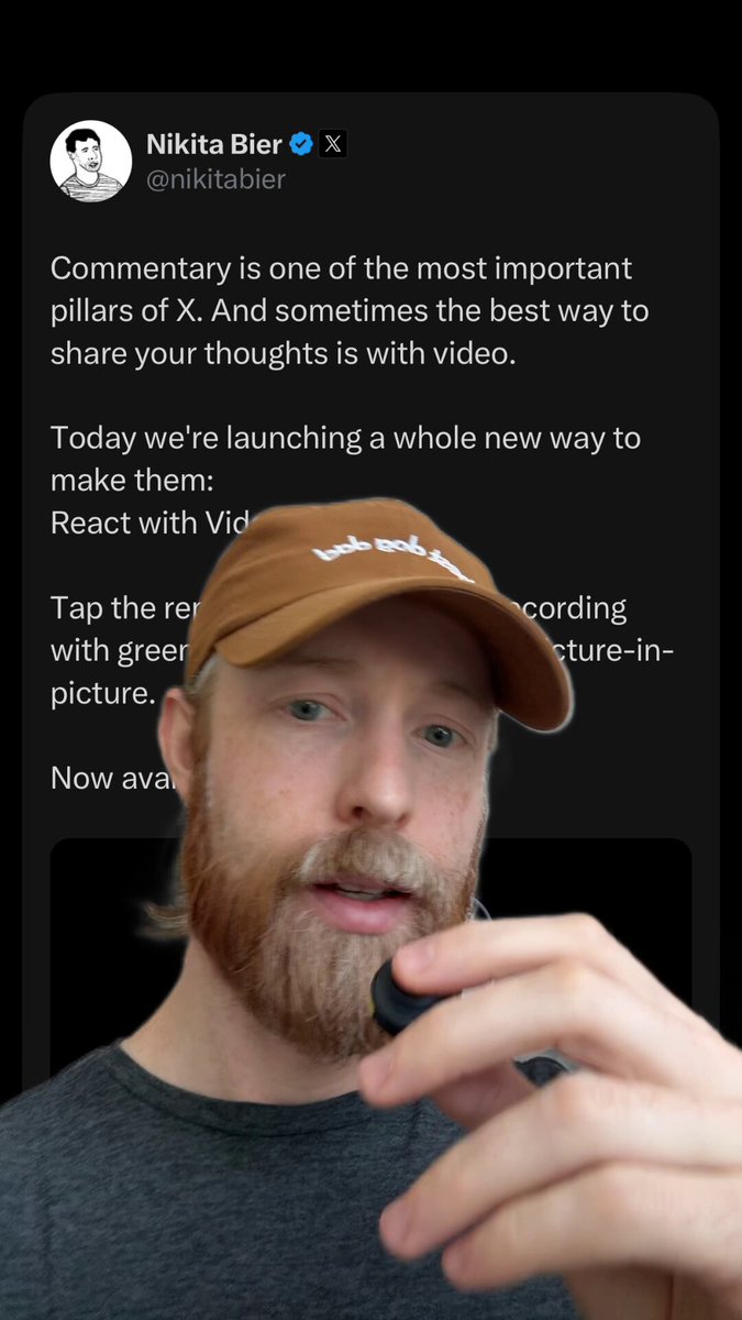 The image shows a man wearing a brown baseball cap, with his hand holding a microphone or camera. He appears to be making a face as he looks at the camera. The caption of the image reads "bullish for @monad". This suggests that the man is likely engaging in some form of social media activity, possibly creating content related to the "@monad" account or discussing a topic relevant to the account's interests.