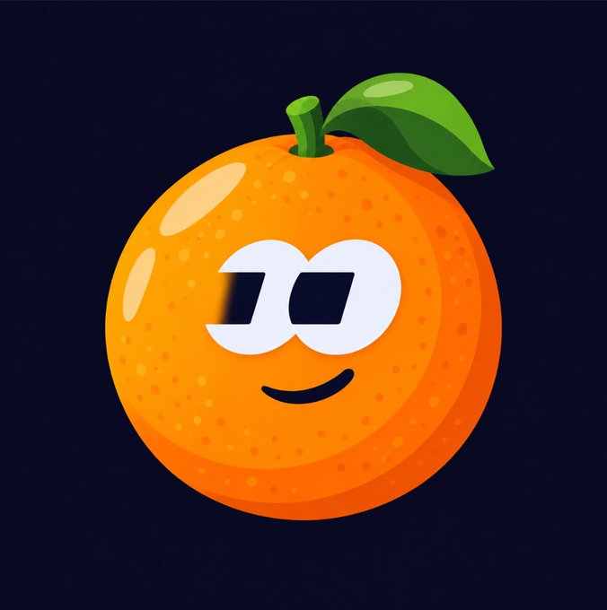A cartoon orange character with a green leaf on top, featuring large white eyes and a small smile, with the Dash cryptocurrency symbol visible within its face on a dark background.