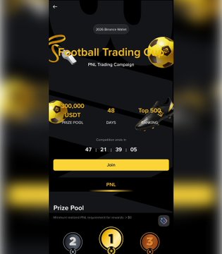 The image shows an advertisement for a football trading competition on Instagram. The competition offers users the opportunity to join and win prizes by making trades during the football tournament. The advertisement features two main pieces of information, one being the competition details, while the other is related to Bitcoin, as indicated in a caption provided below it.