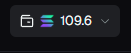 A screenshot of a digital wallet portfolio widget on a dark background displays a balance of "109.6" SOL next to a stylized Solana logo and a small "v" dropdown indicator. The 109.6 SOL balance shown in the tracker aligns with the poster's claim that their small wallet challenge grew from "3s to 110s" on Solana.