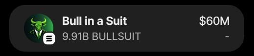 The image displays "Bull in a Suit" cryptocurrency information with a market cap of $60M and a token contract address of "9.91B BULLSUIT," promoting an airdrop offering 200,000 $BULLSUIT tokens to the first 500 wallets on Solana.

The glowing green bull logo with a suited figure reinforces the "Bull in a Suit" branding, while the post's airdrop details tie directly to the $BULLSUIT token ticker shown in the wallet card.