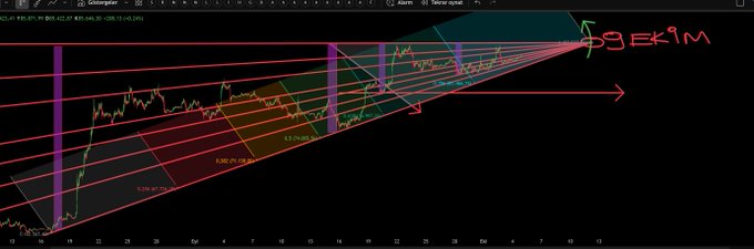 A financial chart titled 'Ganntagster' showing a stock price trend with multiple red resistance lines, Fibonacci levels (0.236, 0.382, 0.5, 0.618), and an arrow pointing toward a target labeled '93 EKIM'.