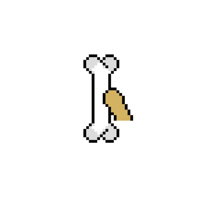 A pixel art image depicting a stylized letter 'k' formed by bones with a brown/tan shape on the right side.
