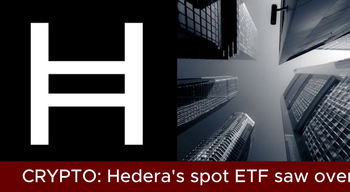 The image features a poster with a large white "H" symbol above the words "Crypto." Below this, there's a list of the top five months for Canary's spot atheda ETF since January 2016. The poster also includes a photo of a city skyline and text that reads "Focus on what is in the image and how it relates to the post".