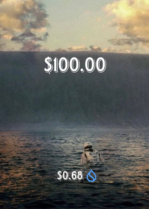 Meme image showing a Stormtrooper standing in water facing a massive wall, comparing '$100.00' at the top with '$0.68' next to a Sui (water drop) logo at the bottom.
