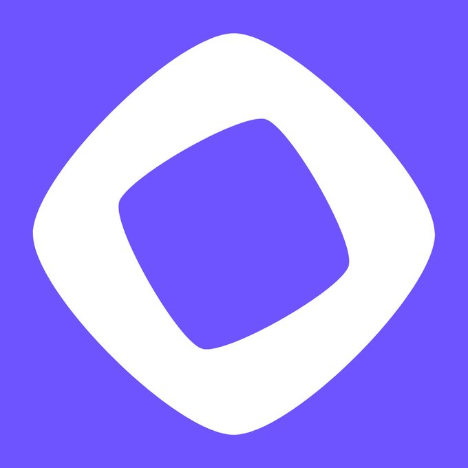 A purple square icon with rounded corners and a white border on a purple background, resembling a stylized app logo.
