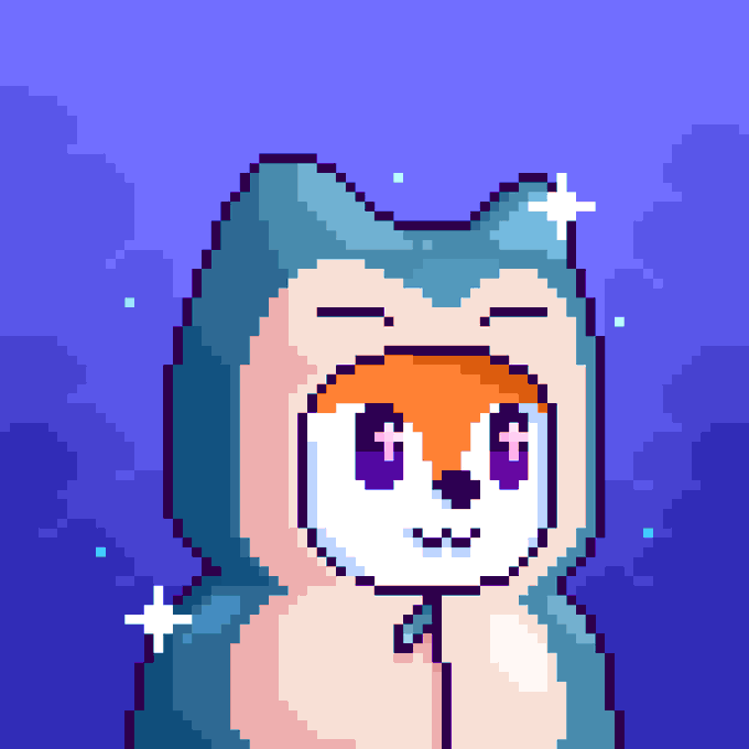 The image features a cartoon character, possibly a fox or a dog, wearing a hooded jacket with a hood pulled over its head. The character appears to be smiling, giving off a happy vibe. The background of the image consists of blue sky and stars, creating an interesting contrast between the digital art style and the natural elements.

The post includes text that reads "GM every ne! Hope market bounds next week". This message is related to the cartoon character in the image as it suggests that the post might be about a new series or collection featuring this particular character. The combination of the digital art style, the cute cartoon character, and the relevant text creates an engaging and visually appealing content piece for viewers.