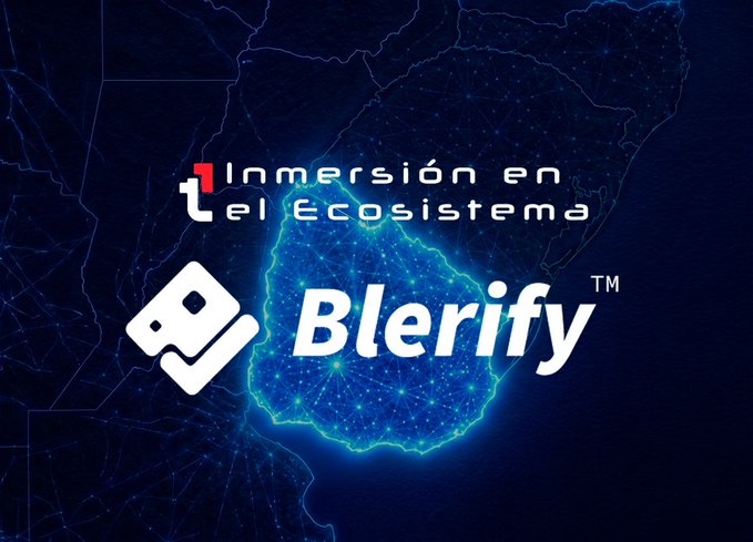 A digital graphic for 'Blerify' with the text 'Inmersión en el Ecosistema' against a blue map background with glowing network lines.