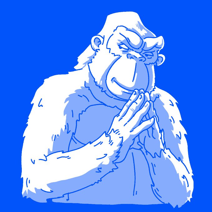The image features a cartoon gorilla with white fur sitting against a blue background. The gorilla has its hands together in front of it, appearing to be in a contemplative or thoughtful pose. The caption below the image reads "you can feel $ape quietly simmering, ready to print that God candle soon apechain on top". This phrase is related to the post because it suggests that the gorilla's position and expression could be interpreted as a symbol of contemplation or introspection, which aligns with the idea of the gorilla being in a quiet moment.