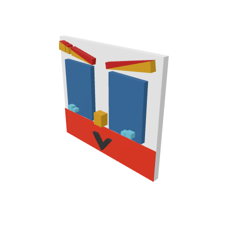 A low-poly 3D rendering of a Minecraft-style chest with red and white coloring on a black background.