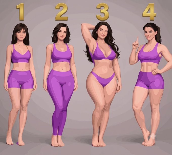 The image features four women standing side by side, each wearing a different colored outfit - purple for the first woman, pink for the second, blue for the third, and black for the fourth. The women are posing with their arms raised above their heads in various poses, creating an artistic representation of body positivity and self-acceptance.