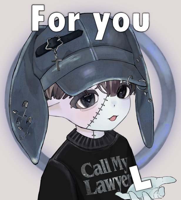 The image features a cartoon character wearing a hat with a cross, which appears to be a symbol of their profession as an artist or designer. The character also has a black shirt that says "Call My Lawyer" written on it. In the background, there is a blue circle and a white text box containing the words "For you".