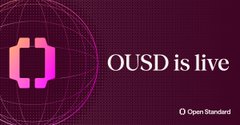 Promotional graphic with text 'OUSD is live' on a dark magenta background with a globe pattern, branded 'O Open Standard'.