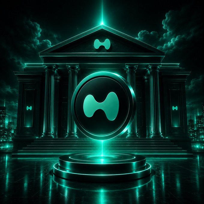 The image features a large, ornate building with columns and a dome, surrounded by a cityscape at night. In front of this architectural marvel, there's a round, glowing object that appears to be a coin or a key. The coin is illuminated in green light against the dark background, drawing attention to its presence. The image also includes text that reads "HYPEBANK Earn $HYPE Simple. Transparent. On-chain. The bank is alway open." This suggests that the building and the coin are part of an online platform or service related to HYPEBANK, possibly a virtual currency exchange or investment opportunity.