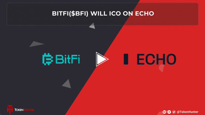 The image shows a poster featuring two logos - one for Bitcoin (BITFI) and another for ECHO Coin (ECHO). The text on the poster indicates that Bitfi will be launching its ICO on ECHO. This partnership could result in significant growth opportunities for both coins, as investors take advantage of this new collaboration.