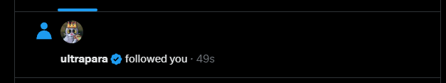 A screenshot of a social media notification showing the account 'ultrapara' followed the user 49 seconds ago.