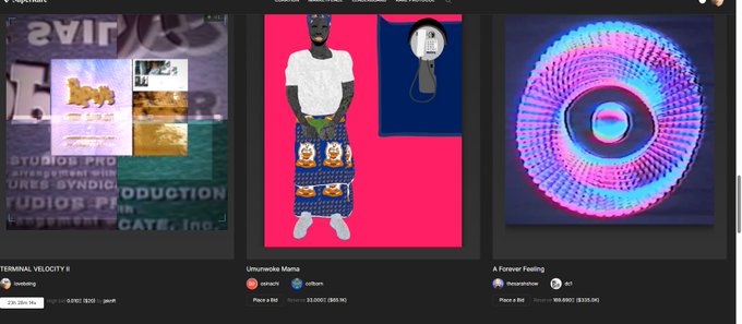 The image shows a webpage with three different pictures of people, along with some text. One picture features a man dressed in a suit who seems to be in distress or looking into something off-screen. The other two images showcase individuals wearing costumes or outfits that are out of focus and might not be entirely visible. There is also information about an auction related to the collection of these photos, which indicates that they could be part of an online auction for various artworks, including digital or virtual items like paintings or illustrations created by artists on the internet.