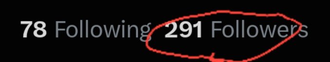 A screenshot of social media follower counts showing "78 Following" and "291 Followers," with the follower count circled in red.