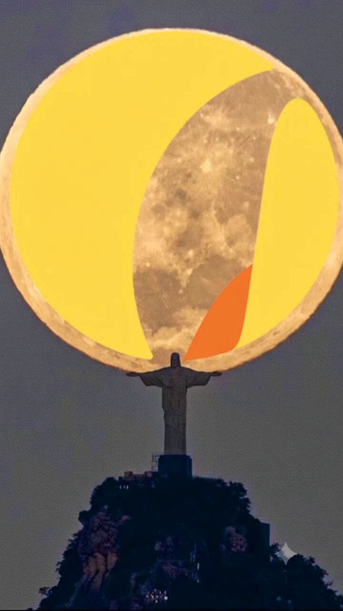 The image features a large, bright yellow circle with an orange outline that appears to be a part of Jesus holding his hands up in the air. This design is set against a dark blue sky background, creating a striking contrast between the colors and the overall composition. The image seems to be related to a post on social media or a website, as indicated by the caption "Jesus hold $LUNC".
