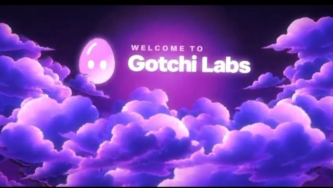 A purple-themed graphic with stylized clouds reading 'WELCOME TO Gotchi Labs' next to a pink ghost-like character.