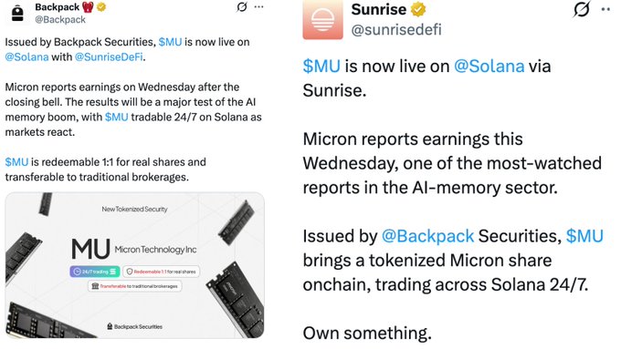 The image displays a social media post that includes two separate pieces of information. On one side, there's an update from backPack Securities regarding their new investment platform called @solana via social media. The other side provides details about how to invest in the @solana trading account for $MU. The post also features pictures and text related to Bitcoin and cryptocurrency markets.