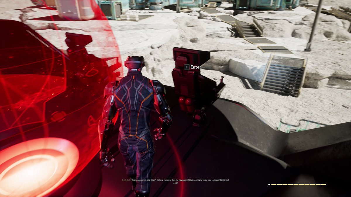 The image features a man dressed in a black suit with red accents walking through an area that appears to be a desert or rocky terrain. The background of the image shows a large building, possibly a space station, surrounded by mountains. There are also some other buildings visible in the scene. The post reads "In the decades to follow, $SPCX will take humanity to the stars. Until then, we have Star Atlas." This suggests that the man is on a mission or exploring new frontiers and is accompanied by a robot companion who assists him in his journey.