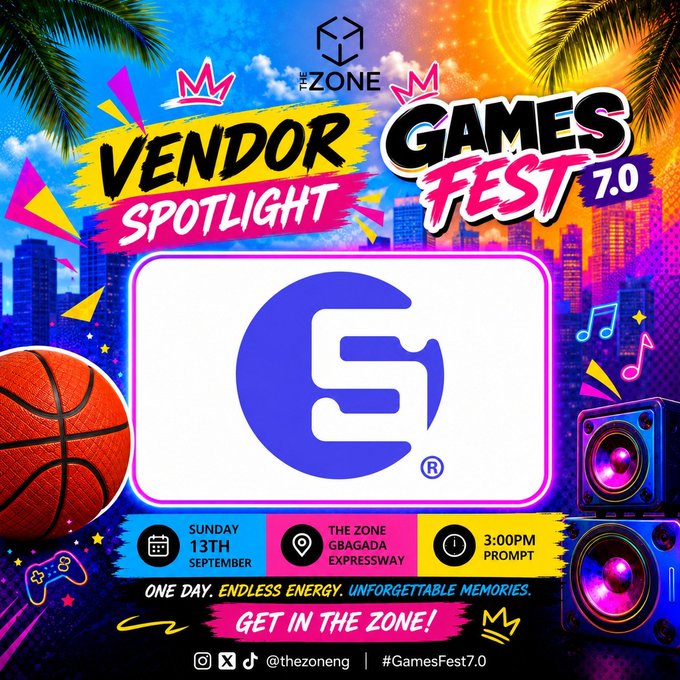 Identical to Image 9, this flyer promotes 'THE ZONE GAMES FEST 7.0' on '13TH SEPTEMBER' at '3:00PM PROMPT', showcasing 'CS' as the vendor spotlight.
