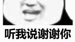 Blurry black-and-white meme image of a person's face with Chinese text '听我说谢谢你' (meaning 'Listen to me say thank you').