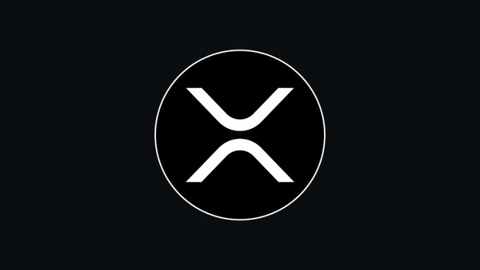 The image displays the XRP logo—a stylized "X" within a circle—on a dark background, visually representing Ripple's cryptocurrency mentioned in the post about its recent 40% price climb alongside Pudgy Penguins' $PENGU gains.