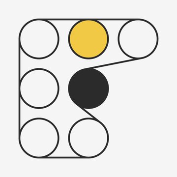A stylized letter 'R' logo composed of circular dots, with one yellow circle at the top and a black filled circle in the middle section.