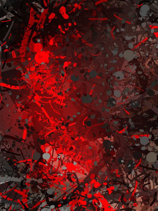 An abstract digital artwork featuring chaotic splatters and splashes of vibrant red and dark gray/black paint against a dark background, with no visible text. The image appears to be one of the "Liminals" NFT pieces referenced in the post, showcasing the bold, expressive style characteristic of artist Travis's collection.