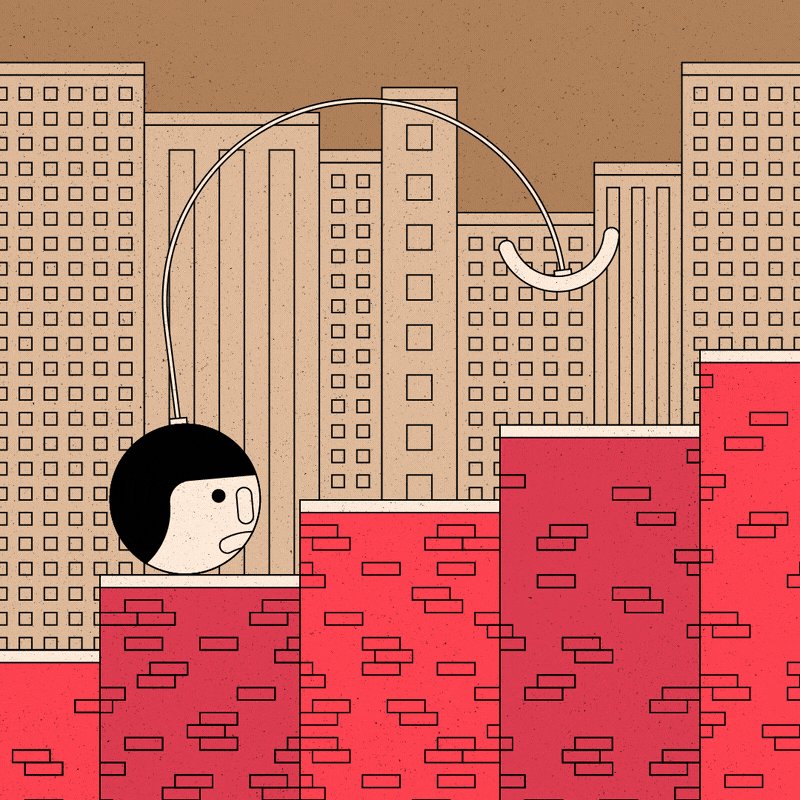 The image features a cartoon illustration of a man standing on top of a red brick building, with a large city skyline in the background. The man appears to be looking down at something or someone below him, possibly a balloon or a hot dog. The caption for the image reads "Just collected one step at a time" by @lewis_osb, which is related to the post about collecting one step at a time.