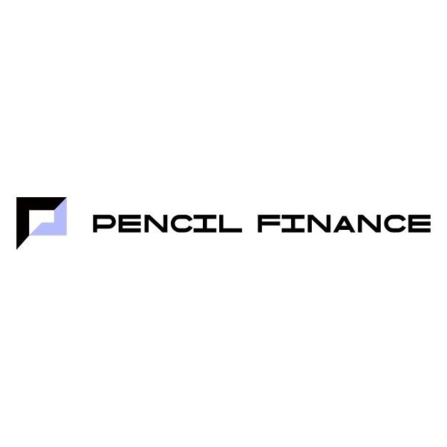 A logo for 'PENCIL FINANCE' is displayed featuring a stylized black and purple 'P' icon next to the company name in bold black text on a white background.