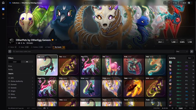The image shows a page on a website called OSWiki, which displays a collection of different art pieces. The artwork includes various animals such as birds, fish, and other creatures. The website also features a section for NFTs (Non-Fungible Tokens), where users can browse and purchase these digital assets. The post about the OSWiki page highlights that it allows users to transfer NFTs from royalty-enforced contracts, making it an interesting platform for artists and collectors alike.