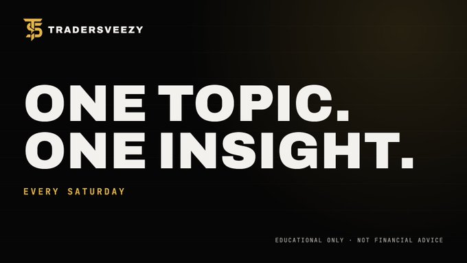 A promotional graphic with a black background displays the text "ONE TOPIC. ONE INSIGHT." and "EVERY SATURDAY", branded with the "TRADERSVEEZY" logo and a disclaimer reading "EDUCATIONAL ONLY • NOT FINANCIAL ADVICE".