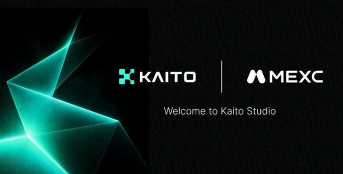 A banner displays the KAITO and MEXC logos with the text 'Welcome to Kaito Studio' against a black background with green geometric accents.
