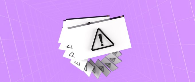 A stack of browser windows displaying warning triangles with exclamation marks appears on a purple background, visually representing the scam and phishing alerts mentioned in the post about digital security reminders.