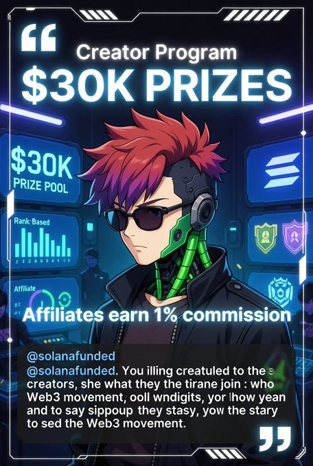 The image depicts a poster advertising a creator program, offering a substantial reward of $30,000 per year for participants who demonstrate consistent involvement and success within the creator community. The poster emphasizes the importance of structure and clear guidelines that prioritize participation over outcomes. The content also mentions the connection between web3 creation and the Web developer community's values in terms of trust, transparency, collaboration, and ethical practices.