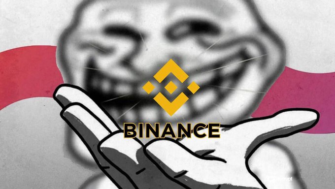 The image features a cartoon depiction of a person with a big smile, holding up their hand as if they are about to give something or someone a high five. The background includes a red and white striped flag, which appears to be waving behind the person's head. The caption on the image reads "$TROLL on Binance is inevitable." This suggests that there might be some sort of social media trend or event related to Bitcoin or cryptocurrency, as indicated by the use of the term "Binance" in the caption.