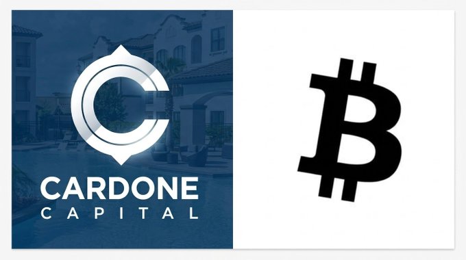 A graphic split between the Cardone Capital logo on the left and a large Bitcoin (₿) symbol on the right.