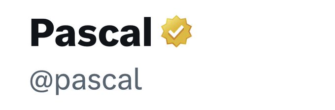 The image displays the name "Pascal" in bold black text accompanied by a yellow verified checkmark badge, with the handle "@pascal" shown below in gray. It appears to be a screenshot of a social media profile header, matching the post's reference to the "@pascal" account.