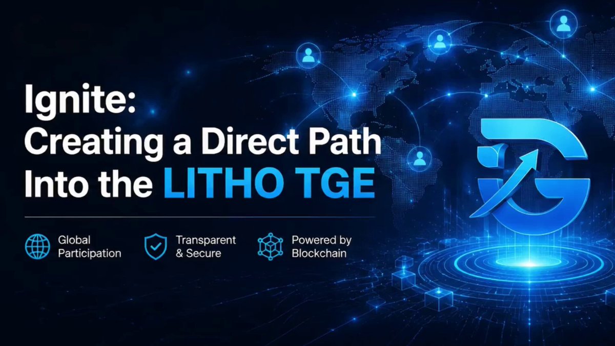 The image features a banner with a blue background that says "Ignite" at the top. Below this, there are three bullet points explaining how to access the LITHO TGE platform. The first point states that global participation is encouraged for maximum reach. The second point mentions that users should know where to go and what to do in order to participate effectively. The third point highlights the importance of a clear launch path for readiness, campaign activity, and ecosystem onboarding.